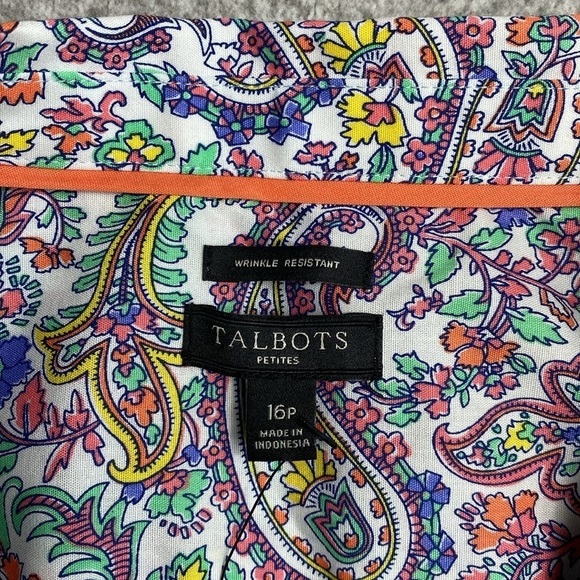 Talbots wrinkle resistant paisley button down sleeveless size 16P preppy travel - Picture 2 of 9